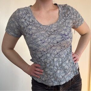 Free People Gray Lace Cropped T-Shirt